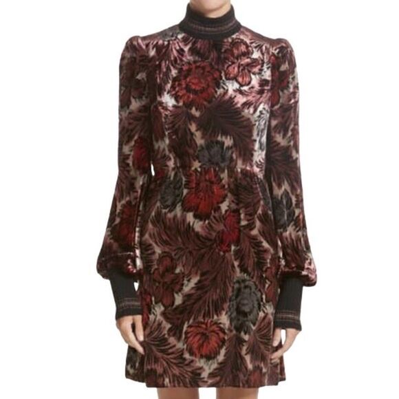 Marc Jacobs Velvet Jacquard Floral Long Sleeve Dress 10 - Picture 1 of 12